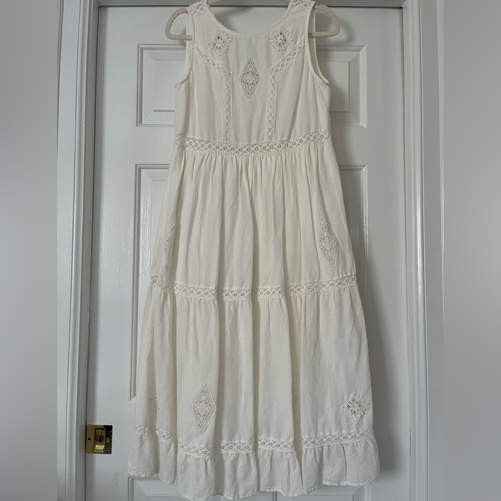 Sezane Zarri embroidered white/ecru lace midi dress.  Cotton/linen. Size 38 - Picture 6 of 15